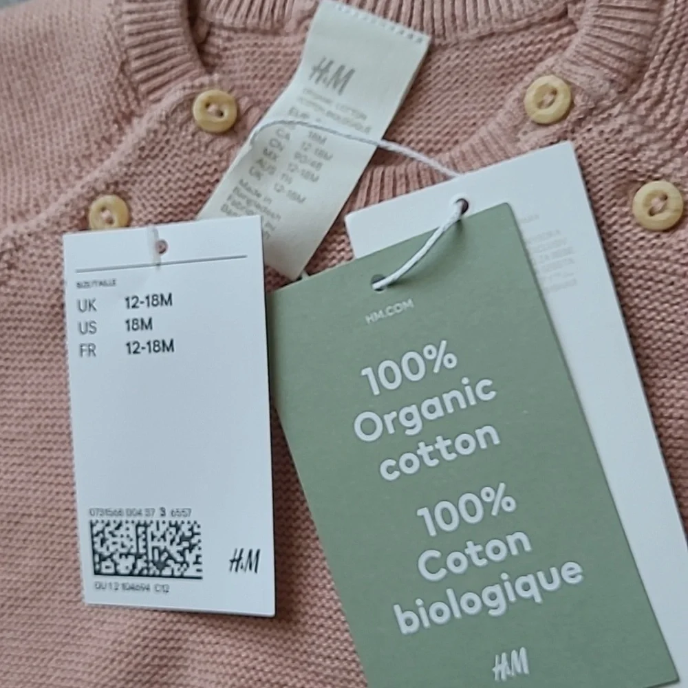 Organic Cotton baby knit set size 12-18 months sweater pants pink